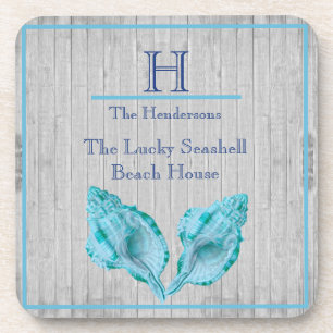 Custom Aquamarin Blue Seashell White Muschel Coast Getränkeuntersetzer