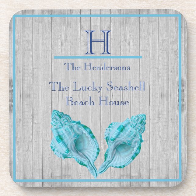 Custom Aquamarin Blue Seashell White Muschel Coast Getränkeuntersetzer (Vorderseite)