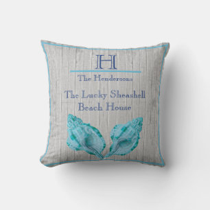 Custom Aquamarin Blue Seashell White Muschel Coast Kissen