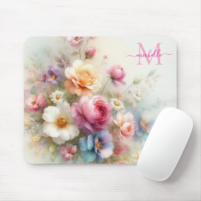 Custom Aquarell Floral Template Monogrammed Mousepad (Mit Mouse)