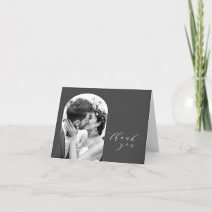 Custom Arch Shape Wedding Foto Schwarz und Weiß Dankeskarte