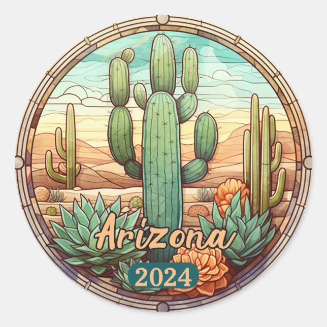 Custom Arizona Wüstenkaktus Imitate aus festem Gla Runder Aufkleber (Vorderseite)