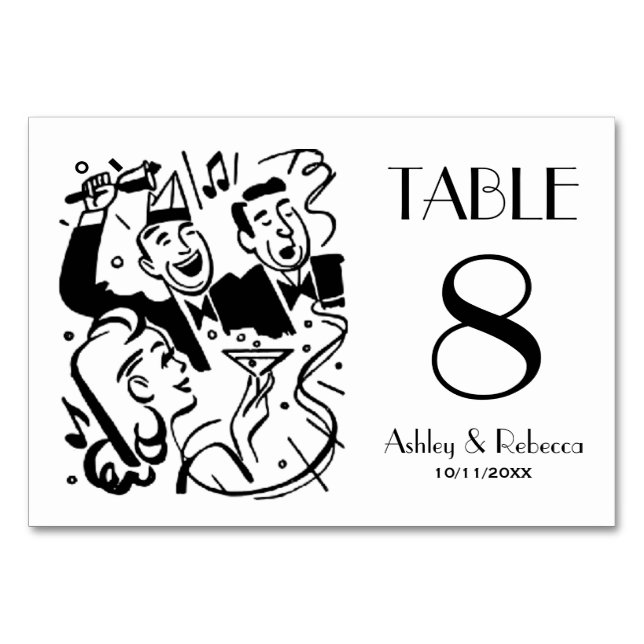 Custom Art Deco Cocktail Party Table Number Tischnummer (Vorderseite)