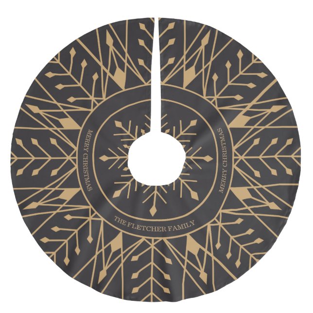 Custom Art Deco Snowflake Holiday Treff Polyester Weihnachtsbaumdecke (Vorderseite)