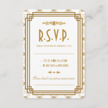 Custom Art Deco White Wedding RSVP Cards
