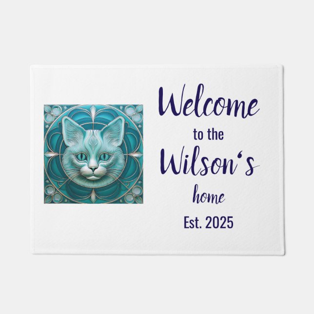 Custom Art Nouveau Cat Family Willkommen Coir Mat Fußmatte (Vorderseite)