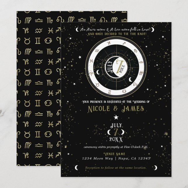 Custom Astrologie Zodiac Moon Sign Wedding Einladung (Vorne/Hinten)