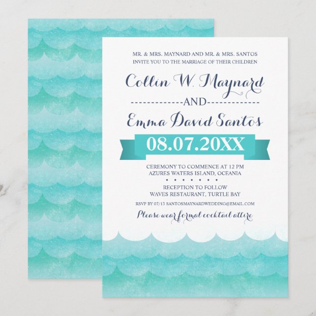 Custom at Sea Nautical Wedites Einladung (Vorne/Hinten)