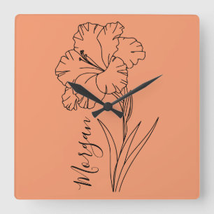 Custom August Gladiolus Birth Blume Geschenk für B Quadratische Wanduhr