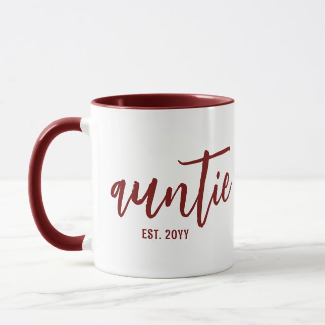 Custom Auntie Est. Modern Brush Script Typografie Tasse (Links)