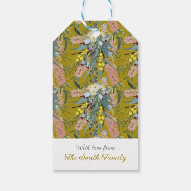 Custom Aussie Native Bush Blooms Mustard Yellow Geschenkanhänger (Rückseite)