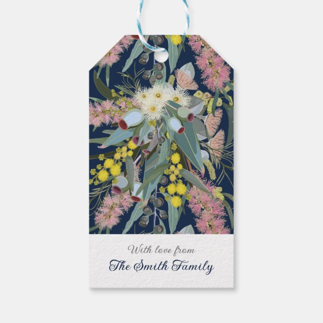 Custom Aussie Native Bush Blooms Royal Blue Geschenkanhänger (Rückseite)