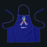 Custom Autismus Awareness Ribbon Blue Personalisie Schürze<br><div class="desc">Maßgeschneiderte Autismus Bewusstsein Band Schürze für autistische Freunde oder Familie. Eine coole stolze Autismus Mama oder Papa Gabe, die mit jedem Text unter dem Puzzle Band aus blau, gelb und rot personalisiert werden kann. Ein gepflegtes Asperger-Syndrom-Stolz-Geschenk.</div>