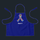Custom Autismus Awareness Ribbon Blue Personalisie Schürze<br><div class="desc">Maßgeschneiderte Autismus Bewusstsein Band Schürze für autistische Freunde oder Familie. Eine coole stolze Autismus Mama oder Papa Gabe,  die mit jedem Text unter dem Puzzle Band aus blau,  gelb und rot personalisiert werden kann. Ein gepflegtes Asperger-Syndrom-Stolz-Geschenk.</div>
