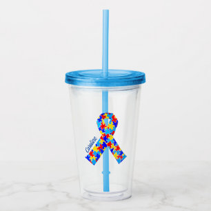 Custom Autismus Awareness Ribbon Blue Puzzle Stüc Acryltrinkbecher