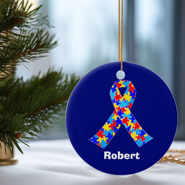 Custom Autismus Awareness Ribbon Blue Puzzle Stück Keramik Ornament (Von Creator hochgeladen)