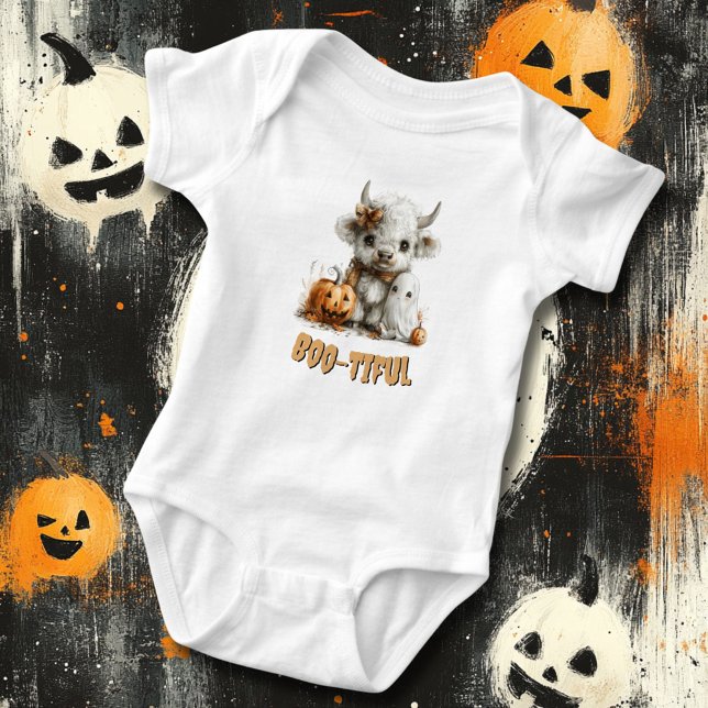 Custom Baby Bodysuit Highland Cow Ghost Pumpkin Baby Strampler (Von Creator hochgeladen)