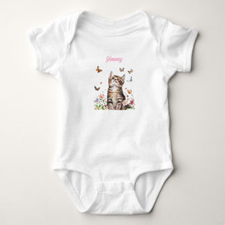 Custom Baby Bodysuit - Niedliches Kitten mit Blume Strampler