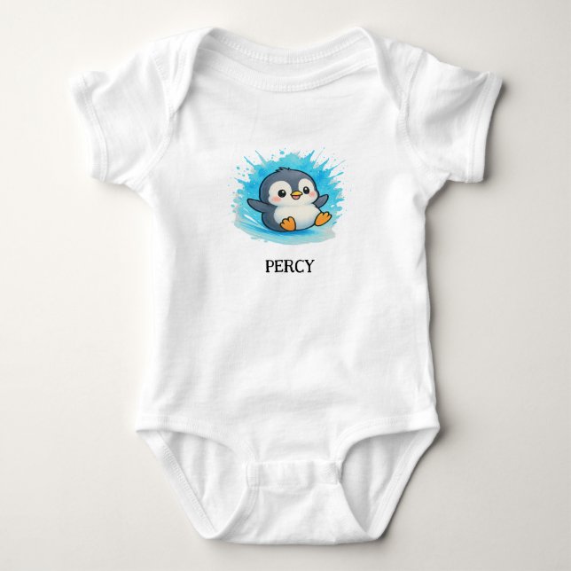 Custom Baby Bodysuit - Percy Pinguin Name Outfit Strampler (Vorderseite)