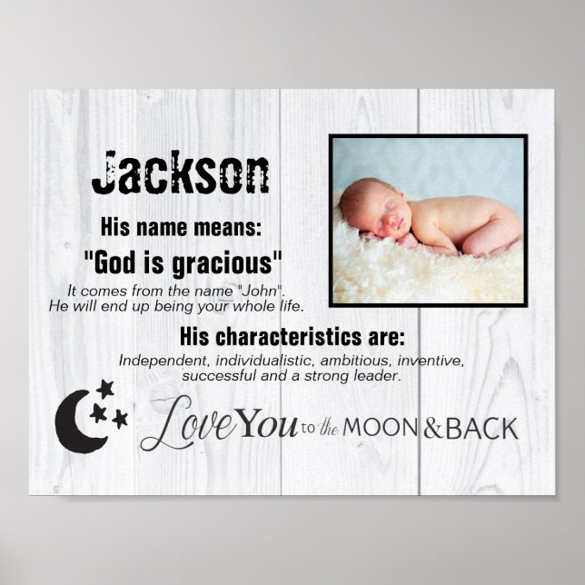 Custom Baby Boy Name Foto Liebe Sie zum Mond Poster (Vorne)
