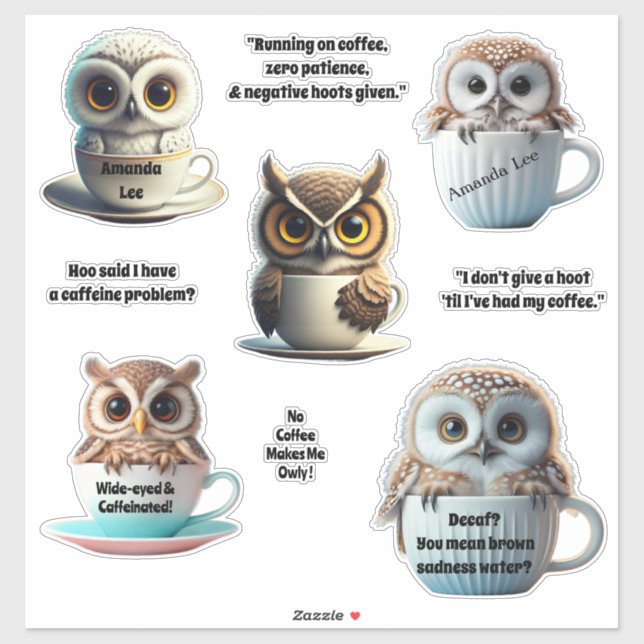 Custom Baby Chibi Owl Coffee Loops personalisieren Aufkleber (Blatt)