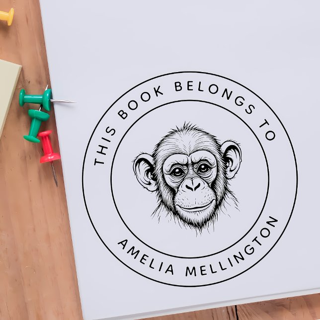 Custom Baby Chimp Dieses Buch gehört zu Kid's Name Gummistempel (Von Creator hochgeladen)