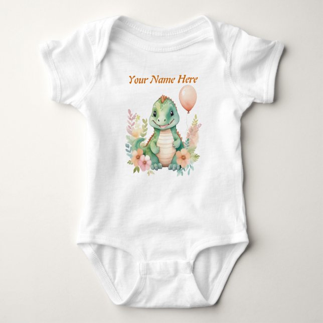 Custom Baby Dinosaurier Ballon mit Ihrem Kindernam Strampler (Vorderseite)