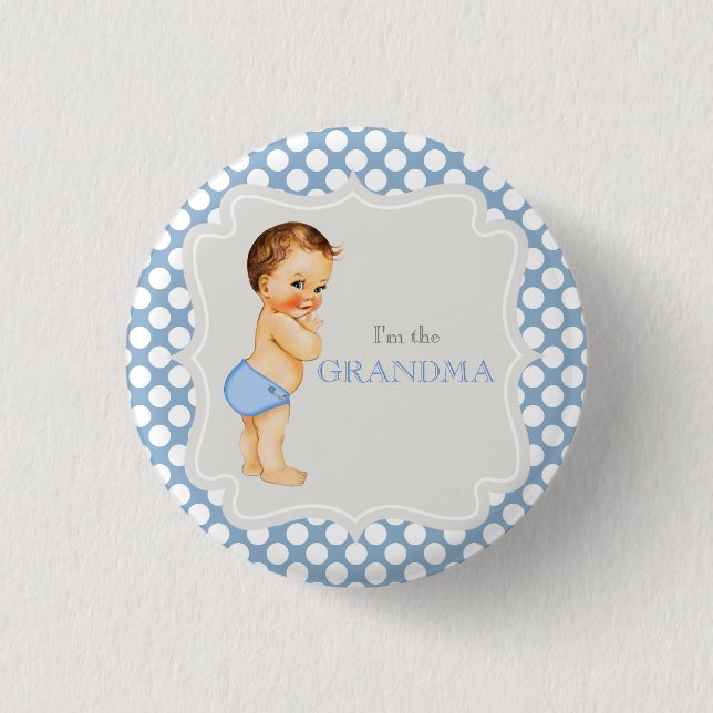 Custom Baby Dusche Party Blue Oma Button (Vorderseite)