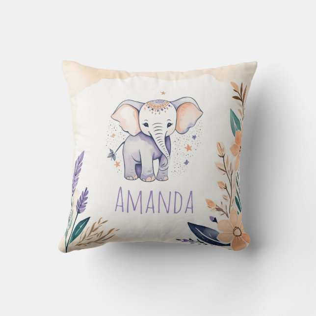 Custom Baby Elephant Pillow Boho Floral Design - Kissen (Rückseite)
