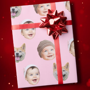 Custom Baby Face, Custom Family 3 Fotos Rosa Geschenkpapier