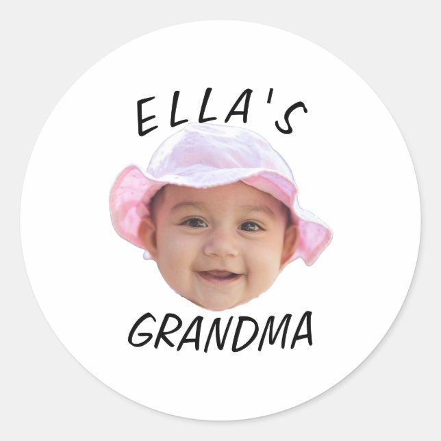 Custom Baby Face Foto Text Oma Runder Aufkleber (Vorderseite)