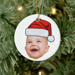 Custom Baby Face Foto Weihnachtsmannmütze Weihnach Keramik Ornament