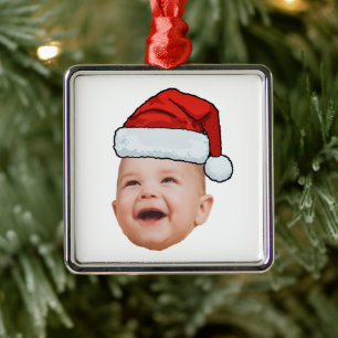 Custom Baby Face Foto Weihnachtsmannmütze Weihnach Ornament Aus Metall