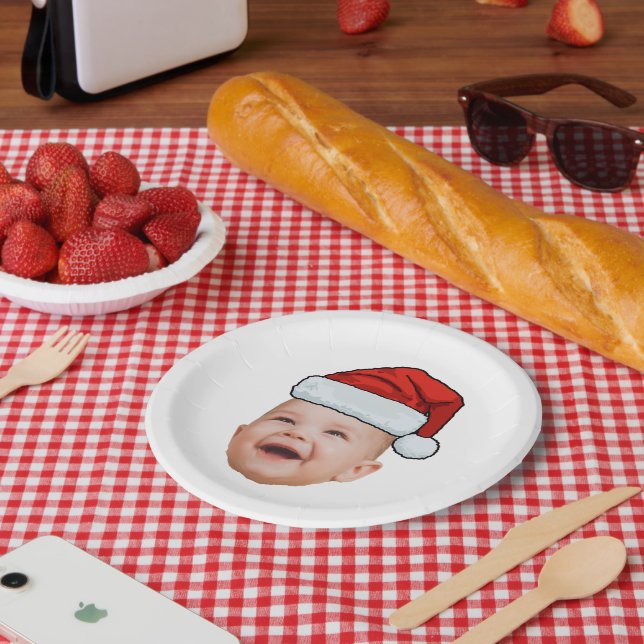 Custom Baby Face Foto Weihnachtsmannmütze Weihnach Pappteller (Picknick)
