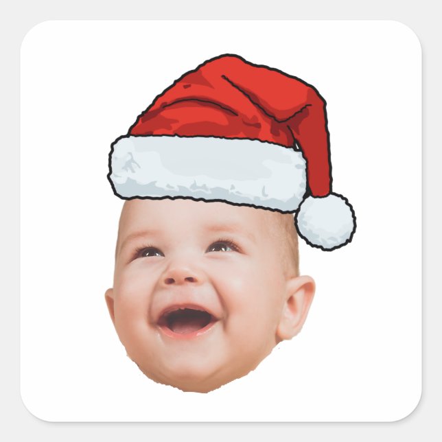 Custom Baby Face Foto Weihnachtsmannmütze Weihnach Quadratischer Aufkleber (Vorderseite)
