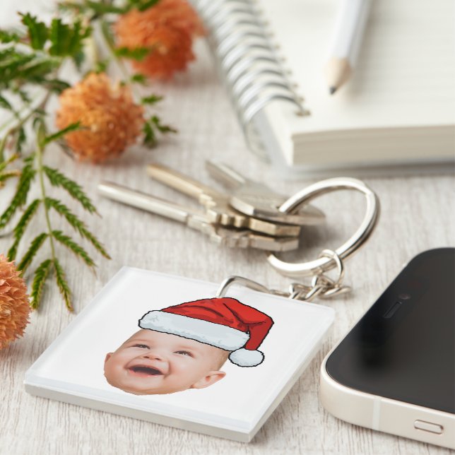Custom Baby Face Foto Weihnachtsmannmütze Weihnach Schlüsselanhänger (Vorderseite rechts)