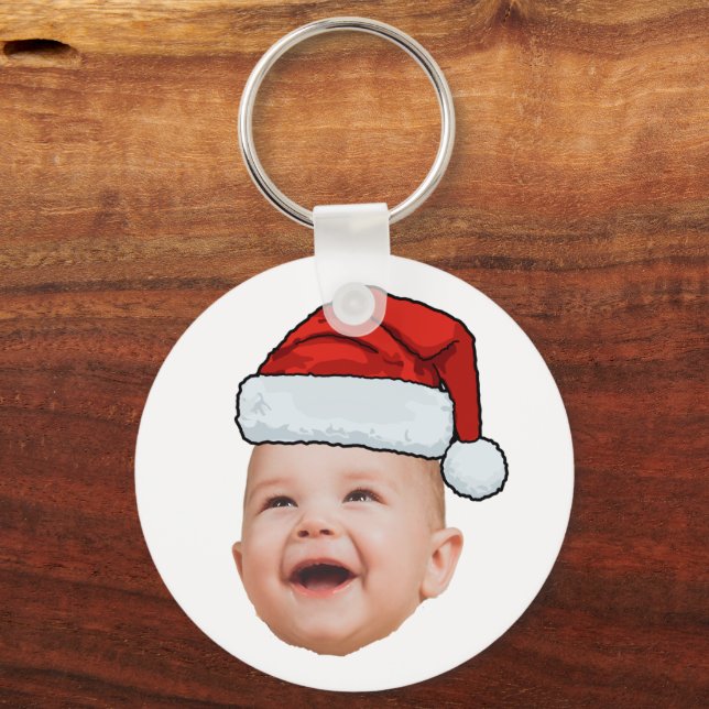 Custom Baby Face Foto Weihnachtsmannmütze Weihnach Schlüsselanhänger (Rückseite)