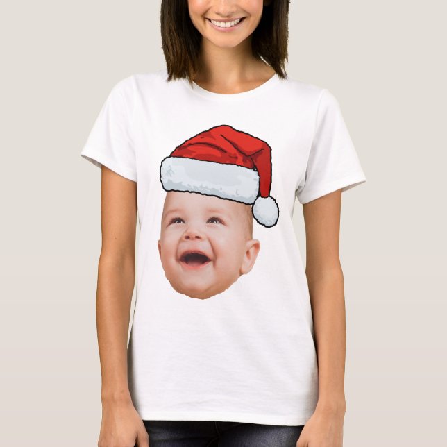 Custom Baby Face Foto Weihnachtsmannmütze Weihnach T-Shirt (Vorderseite)