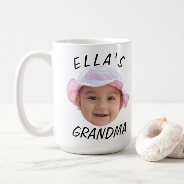Custom Baby Face Photo Text Grandma Kaffeetasse (Mit Donut)