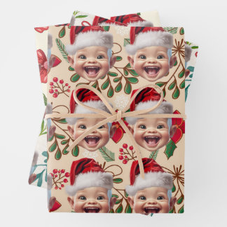 Custom Baby Face Weihnachtsmannmütze Weihnachts-Fo Geschenkpapier Set
