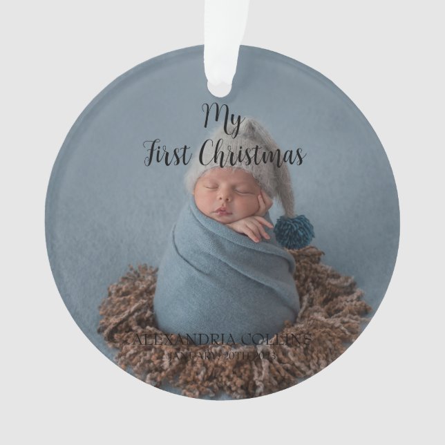 Custom Baby Foto Mein erstes Weihnachtsschwarz Ornament (Vorderseite)