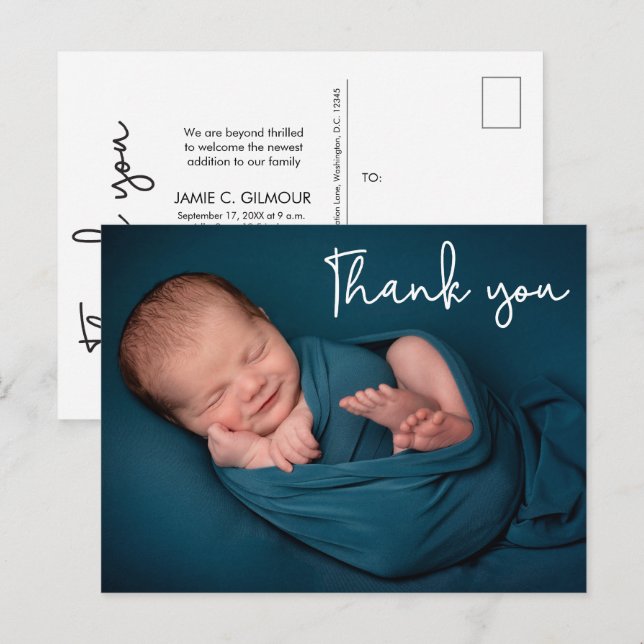 Custom Baby Foto Vielen Dank Geburtserklärung Ankündigungspostkarte (Vorne/Hinten)