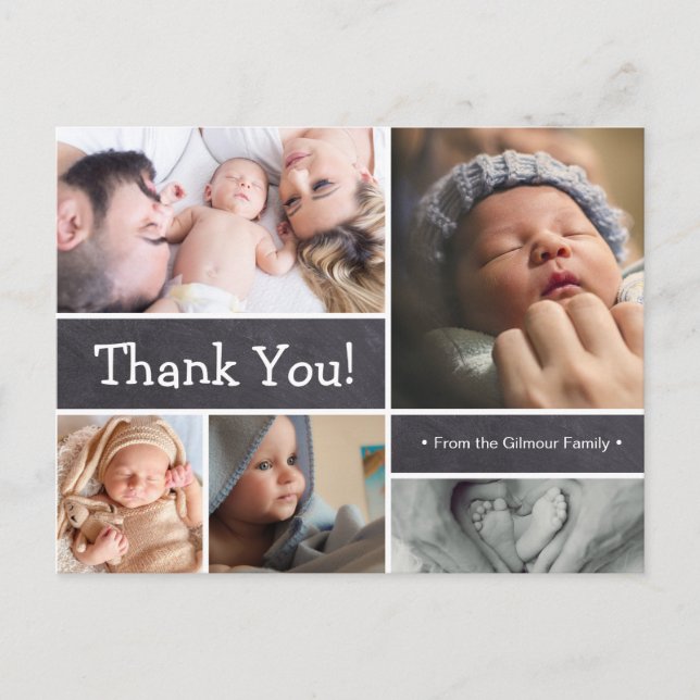 Custom Baby Geburtsankündigung Chalk Vielen Dank Postkarte (Vorderseite)