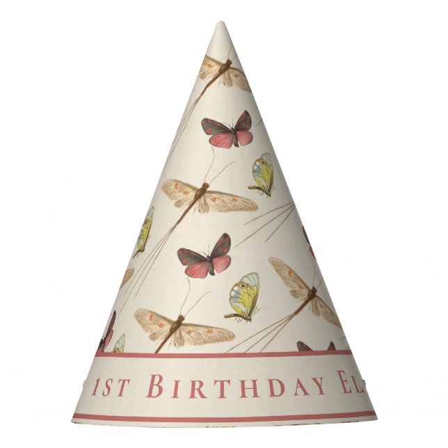 Custom Baby Girl First Birthday Fun Bug Pattern Partyhütchen (Vorderseite)