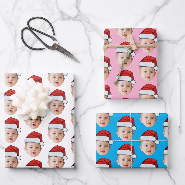 Custom Baby Head Foto Weihnachtsmannmütze Weihnach Geschenkpapier Set (Vorderseite)