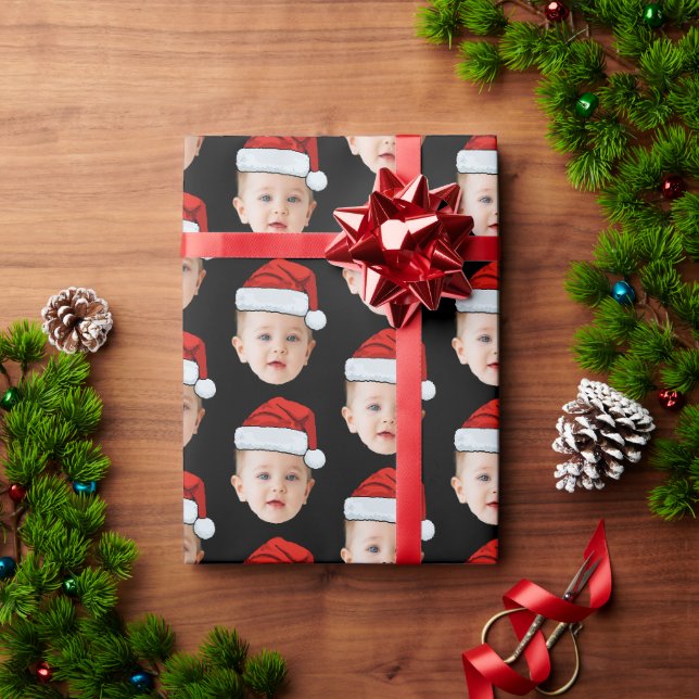 Custom Baby Head Gesicht Foto Weihnachtsmannmütze  Geschenkpapier (Feiertagsgeschenk)
