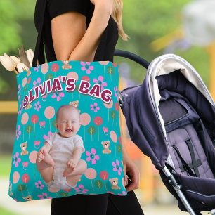 Custom Baby Name & Foto Turquoise Teddy Geschenk Tasche