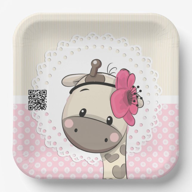 Custom Baby Pink Giraffe Paper Teller (Vorderseite)