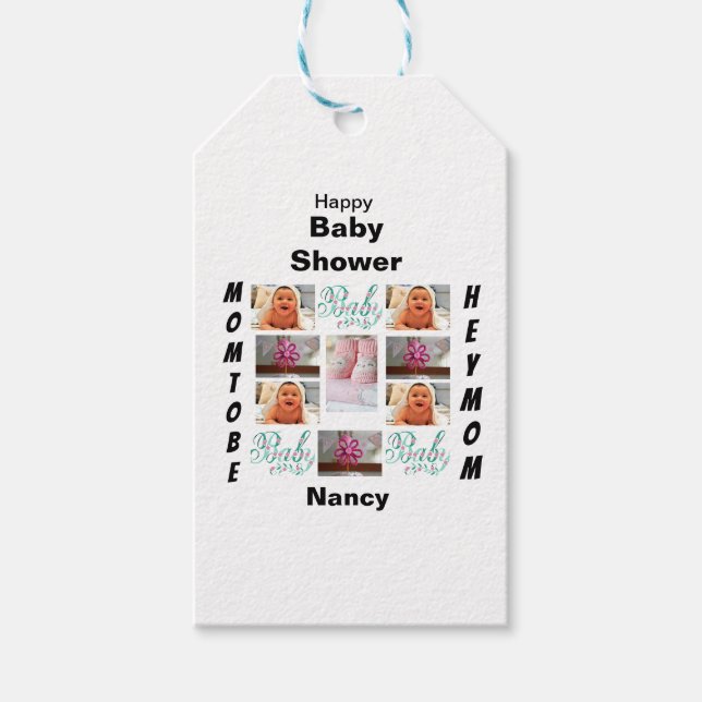 Custom Baby Shower 11 Foto Collage Geschenkanhänger (Vorderseite)