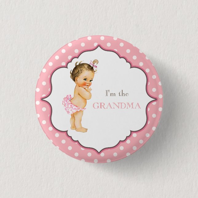 Custom Baby Shower Party Pink Grandma Button (Vorderseite)